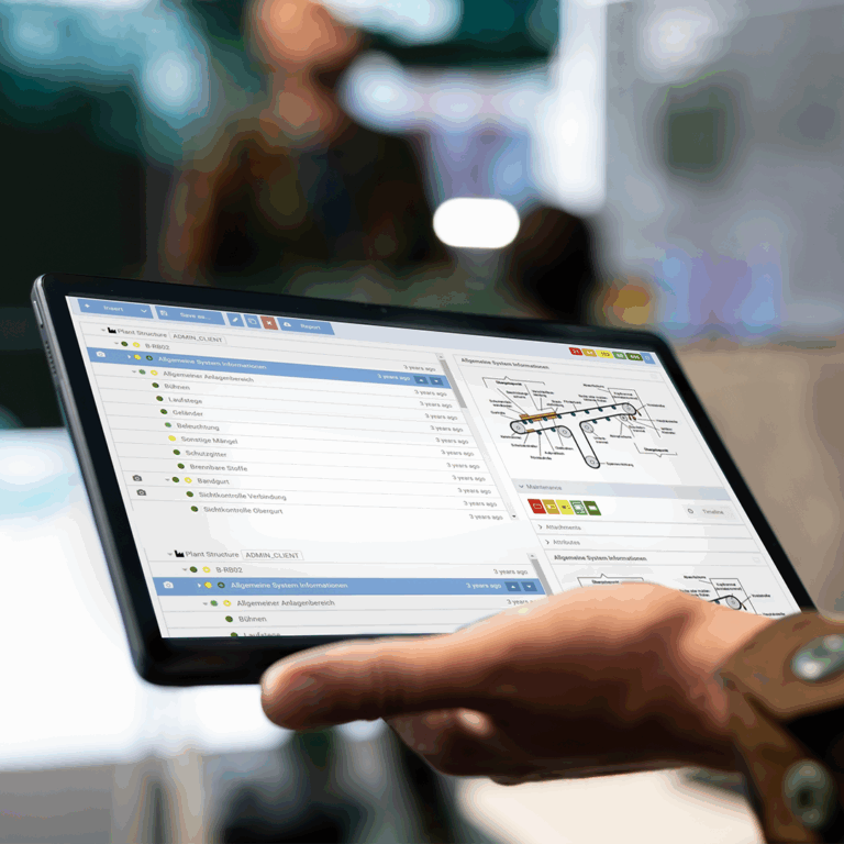 Hand mit Ipad in der Hand und Bildschirm mit Software ROC by NILOS